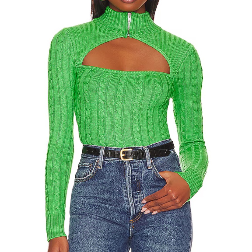 superdown Tanya Cut Out Sweater in Green